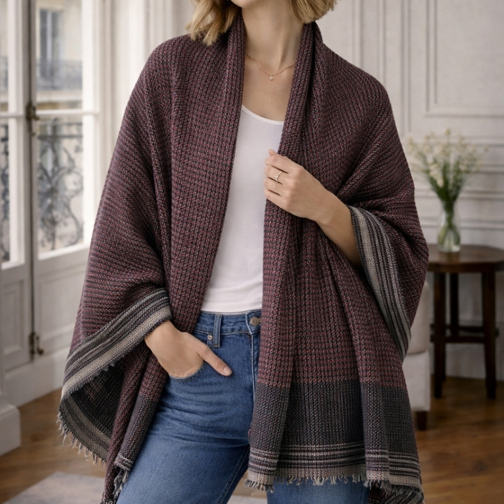 New Nepal 100% Cashmere Black White Red Houndstooth Scarf Shawl